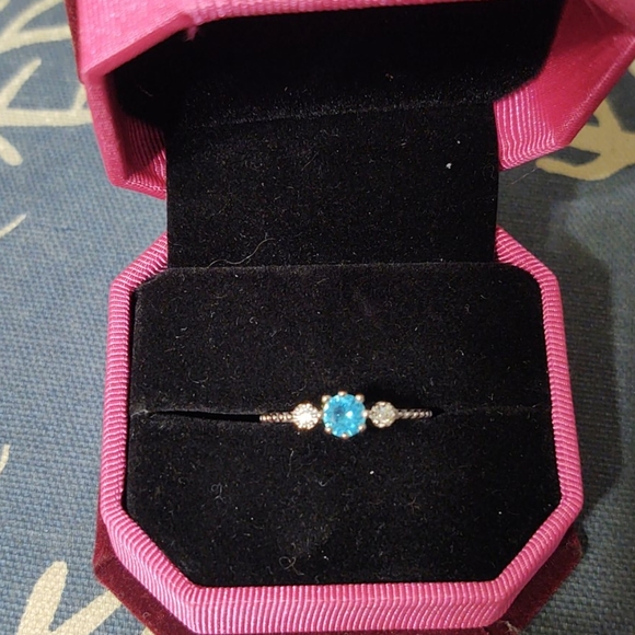 Aquamarine and white topaz 925 silver ring - Picture 1 of 4